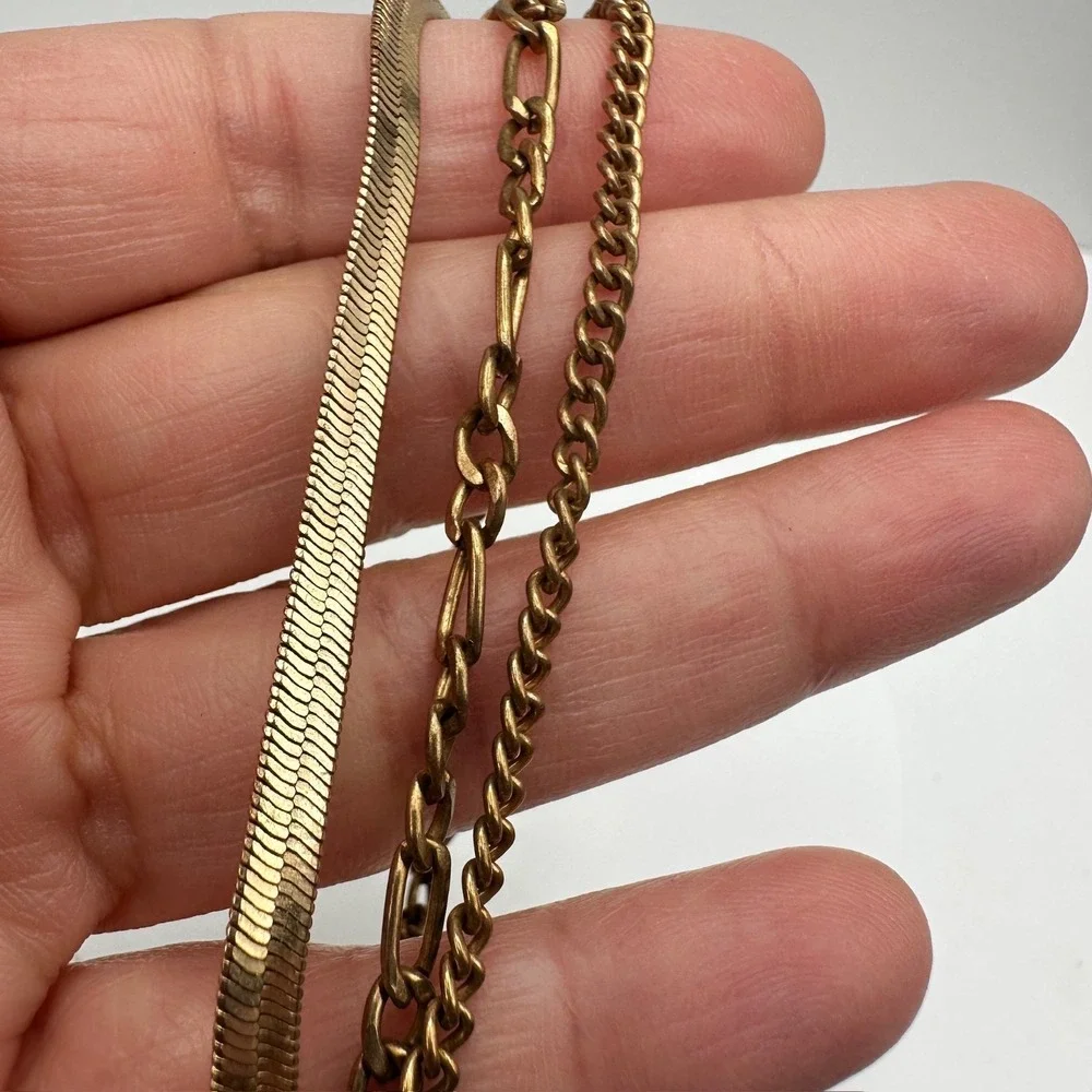 Bracelet Vintage Gold Tone Multi Strand Herringbone Snake Curb Figaro Chain
